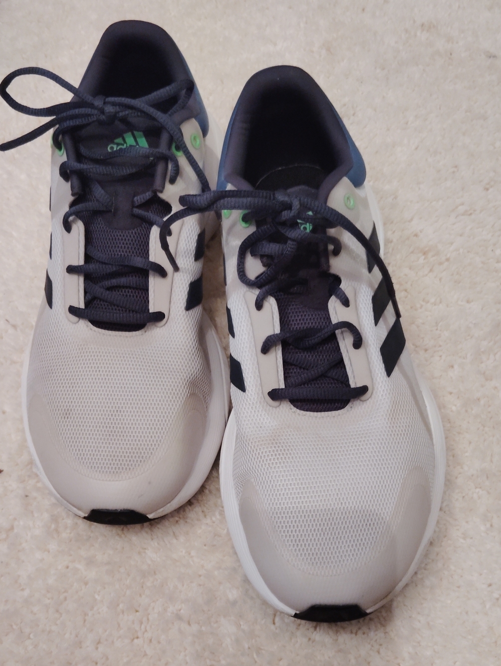 adidas Men’s Athletic Shoes - White, Black & Navy with Green Accents